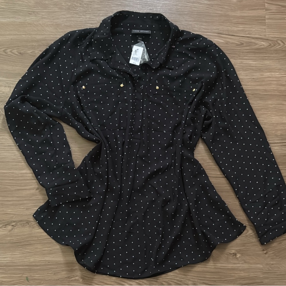 Lane Bryant Black and White Polka Dot Button Down Shirt